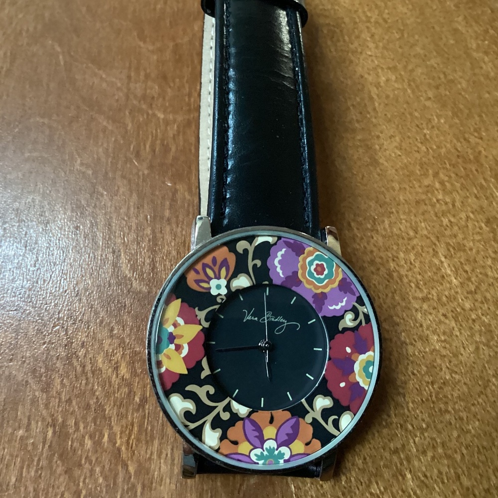 Vera Bradley Women’s Watch with Black Leather Band